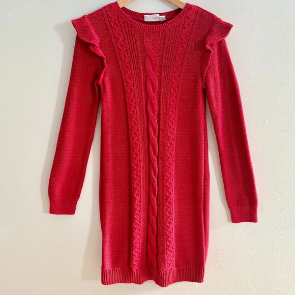 The Children’s Place Girls Cable Knit Ruffle Sweater Dress, Classic Red, XXL(16) - Picture 1 of 8